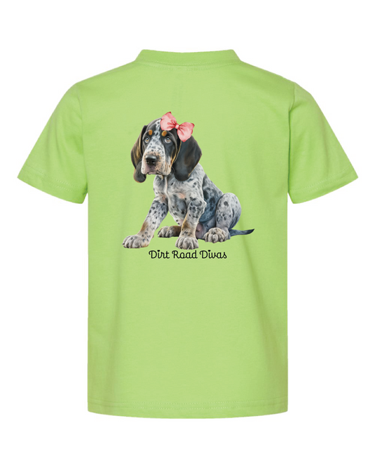 Girl Blue-tick Hound T-shirt back view. 