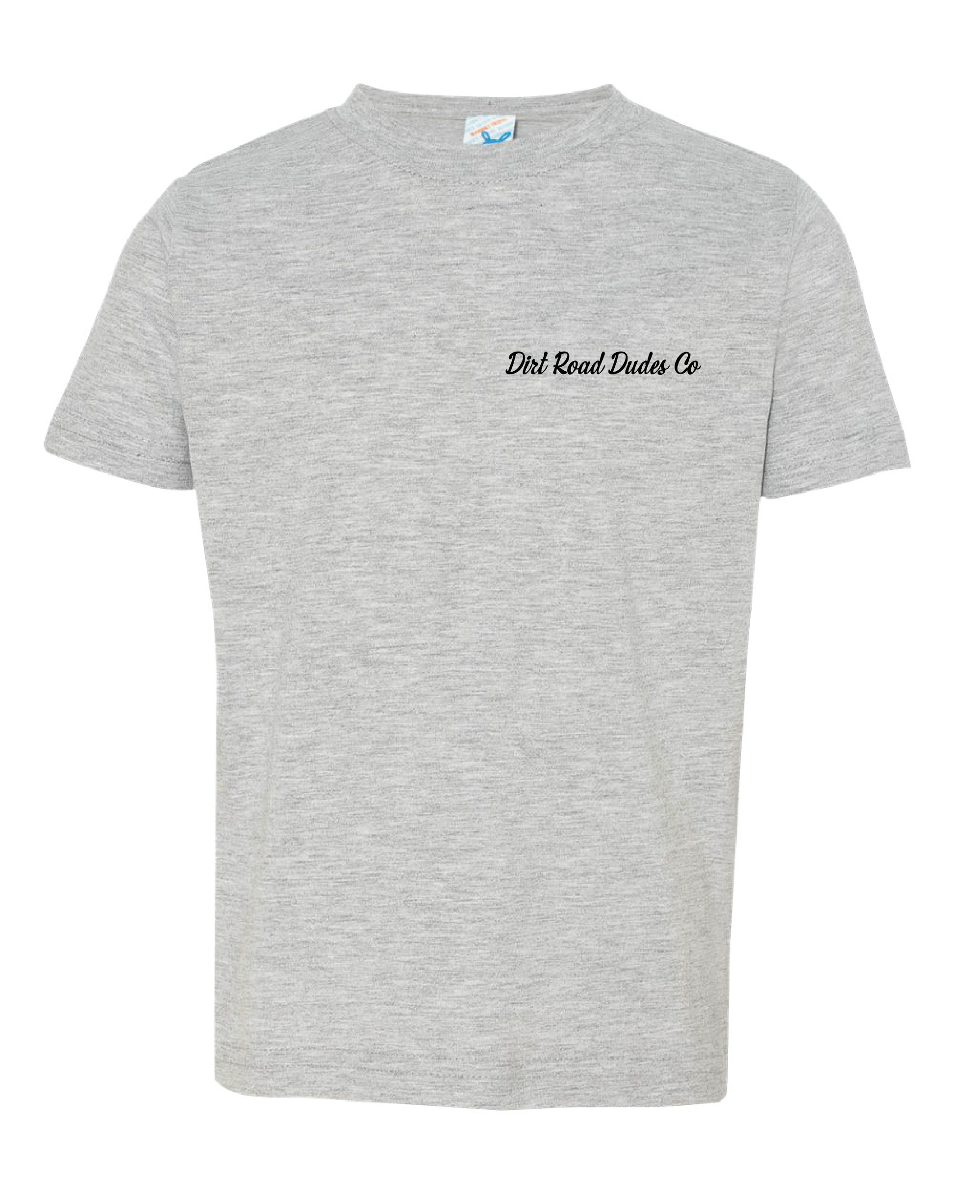 Front view of dirt road dudes co logo in cursive 
